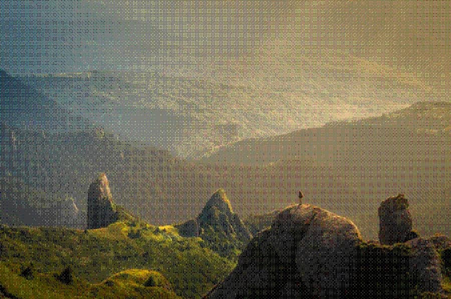 Rocky alpine peaks in warm morning light
